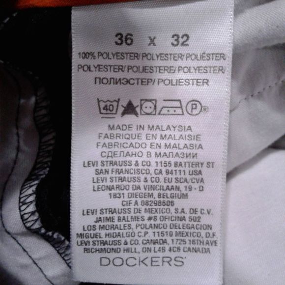 Dockers D2 Straight Chino Pants Black Polyester Flat Front Trousers Size 36 - Picture 5 of 5